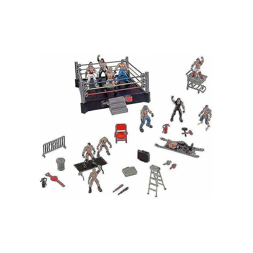 Wwe Mini Wrestling Figure Playset, Wrestler Warriors Toys with Square Ring & Accessories, Fun Miniature Fighting Action Figures Gift High Quality