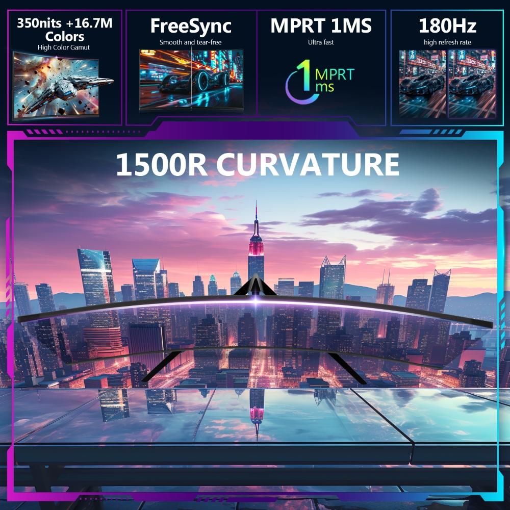 Z-EDGE UG27 27 İnç Kavisli Oyun Monitörü - 1500R Kavisli Ekran - VA Panel - FHD 1920x1080P - 180Hz - MPRT 1ms - HDMI 2.0 ve DisplayPort 1.4