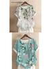 Women's Summer Retro Print Loose Cotton-Linen Short Sleeve Casual T-Shirt