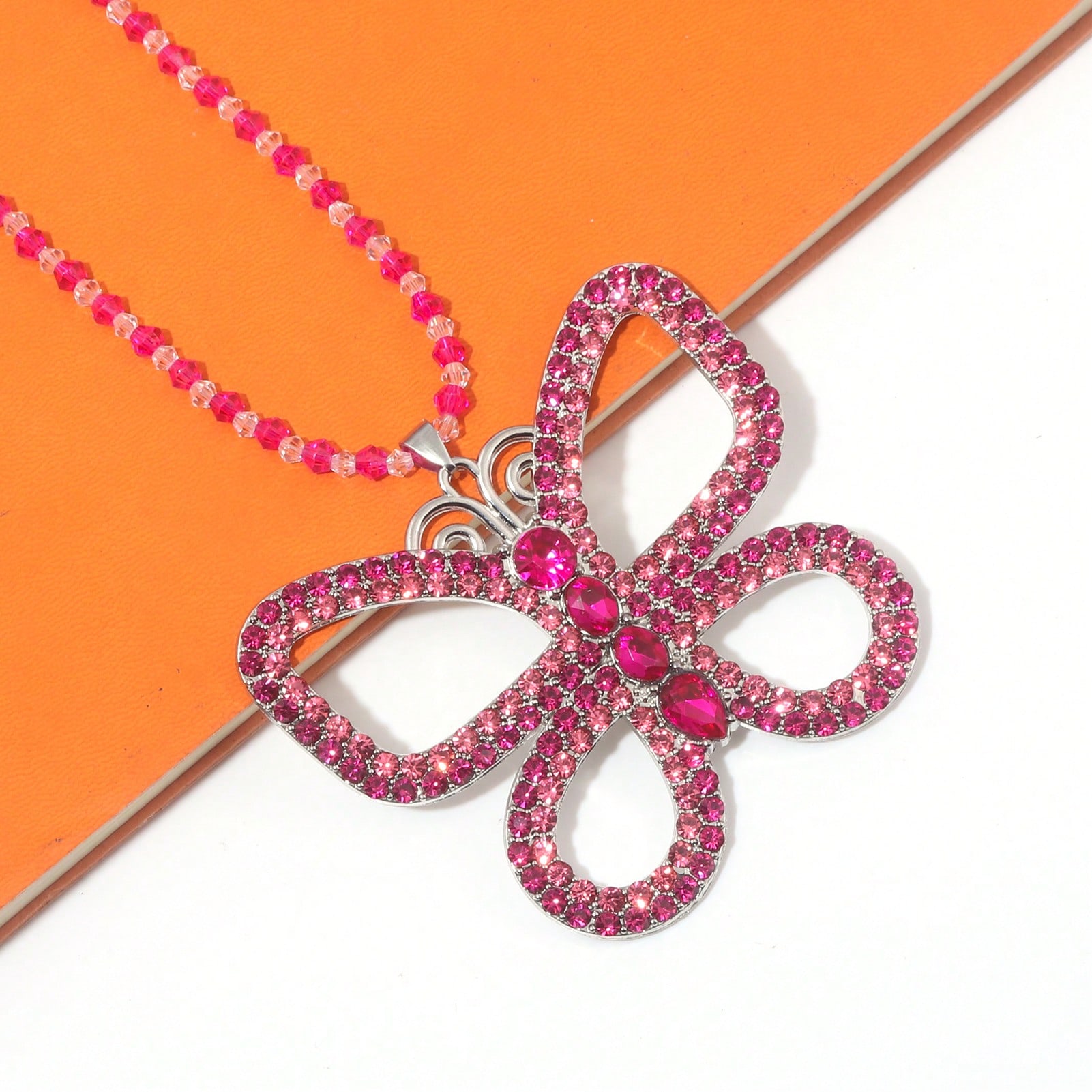 

A large butterfly necklace, bead necklace, crystal butterfly pendant necklace for women Butterfly&one-size розовый
