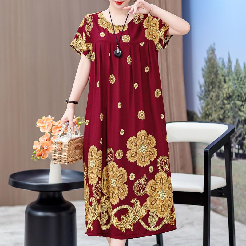 Elegante lange Kleider mit Ärmeln Übergröße Lässiges lockeres Kurzarm-Vintage-Kleid für Damen Sommerkleidung