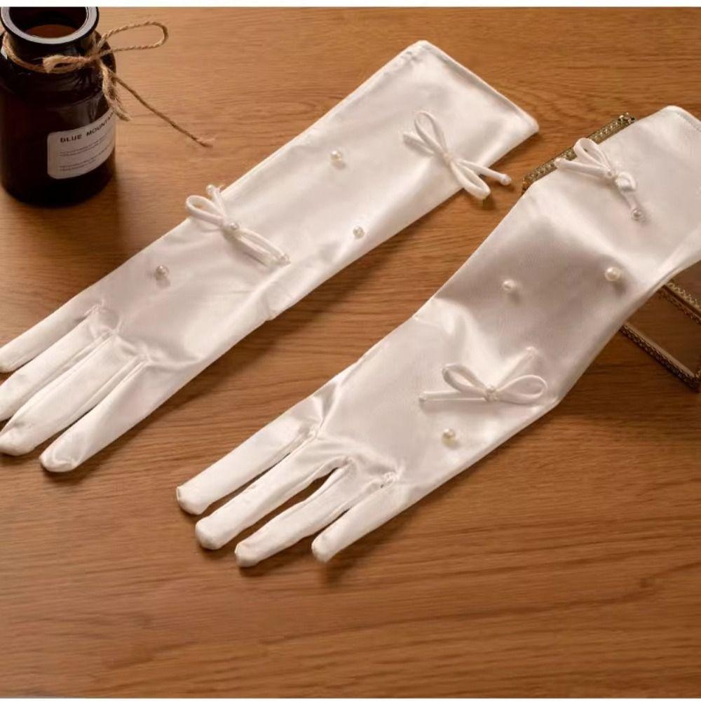 Vintage Wedding Bridal Gloves White Long Finger Mittens Fashion Satin Long Gloves  Women