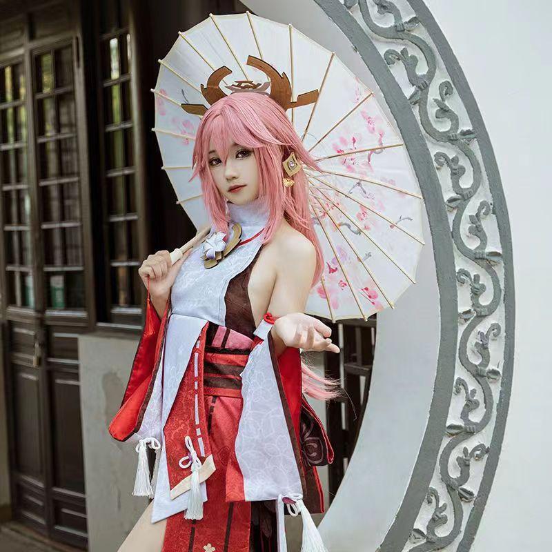   Yae Miko Cosplay Costume Guuji Yae Fancy Outfits Guuji Full Set Guuji Yae Dress Headwear Game Suit