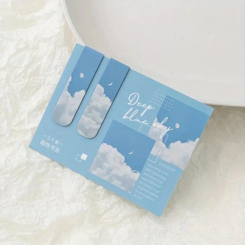 2Pcs/Pack Clear Sky Magnetic Bookmarks For Books Beautiful Landscape Mini Page Clips Book Marker Unique Books Readers Reading