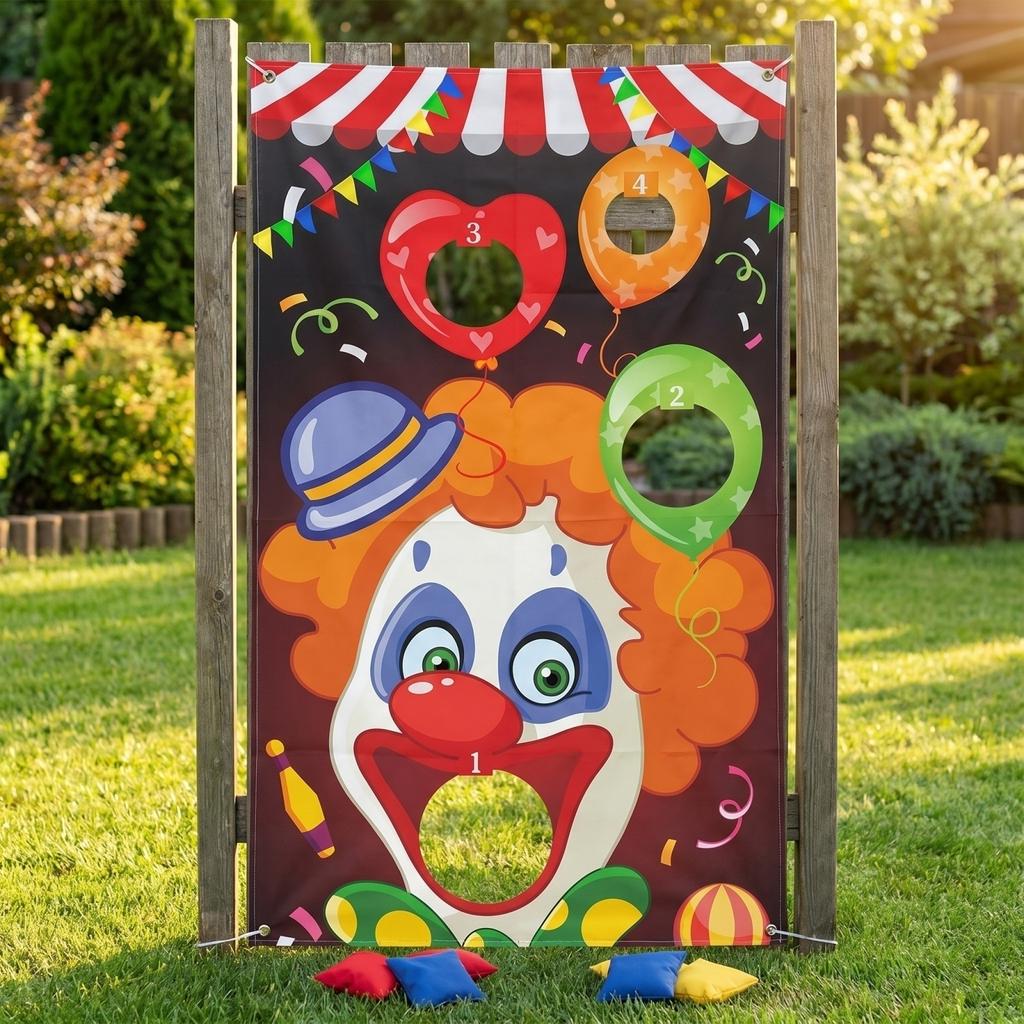 Toss Game Banner with Bean Bags Circus Theme Hanging Target Set for Indoor Outdoor Party Activities Family Group Events Carnival Games