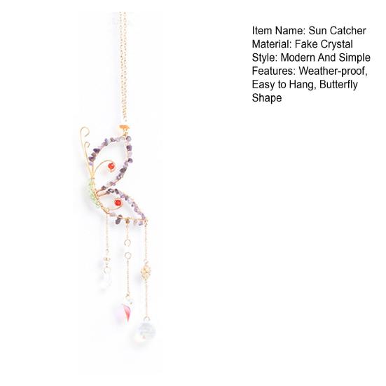 Butterfly Sun Catcher Ornament Indoor Outdoor Natural Stone Fake Crystal Butterfly Decoration Wall Window Hanging Fake Amethyst Butterfly Rainbow