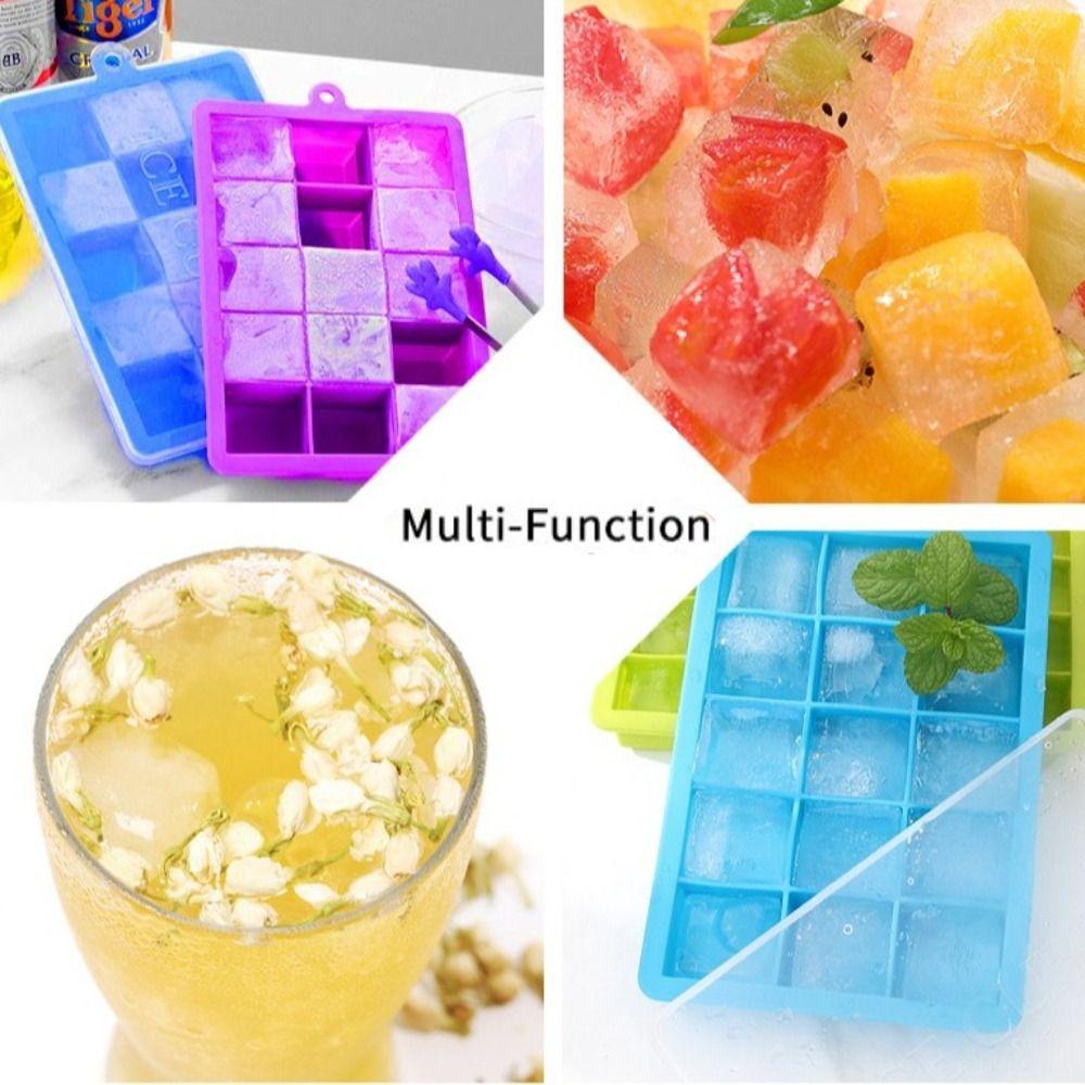 Durable Silicone Ice Cube Tray 15 Grid with Lid Square Ice Tray DIY Ice Maker for Cocktails Party