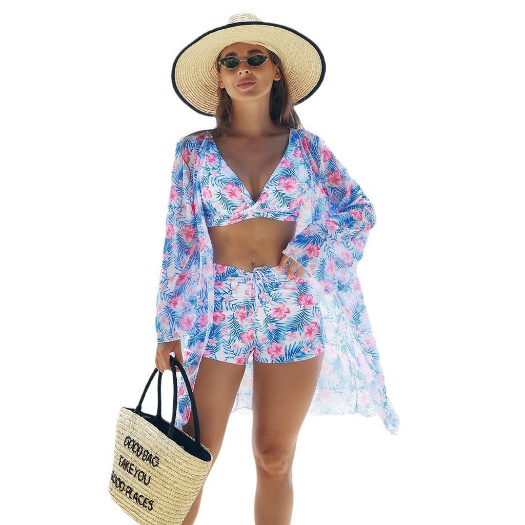 Fashion Sexy Print Bikini Three Piece Swimsuit For Water Sports Women