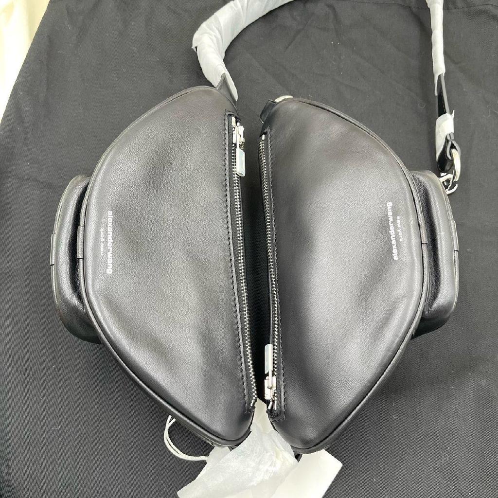 [Gebraucht] Attica Doppeltes Bauchtaschen-Set Silberne Kette Hüfttasche Umhängetasche Schwarz - Unbenutzt #NAELC6