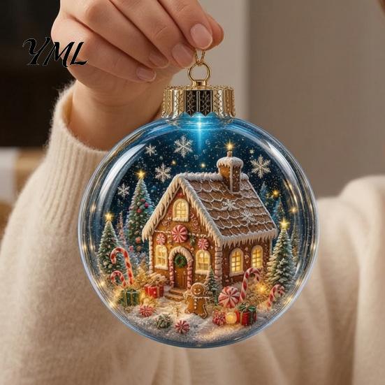 3D Holiday Character Figurines Christmas Faux Crystal Ball Hanging Ornaments with Warm LED Decorative Gift Souvenirs Lights, Luminous Tree Pendant for