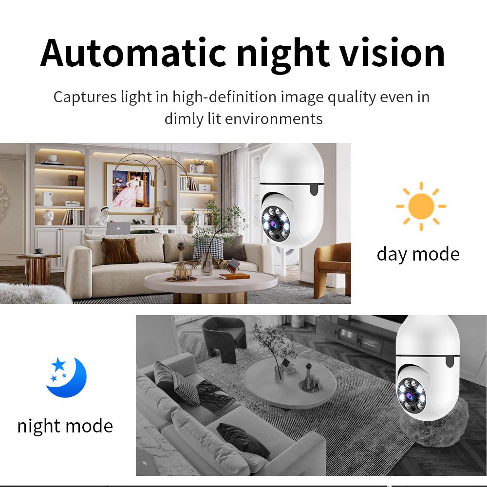 E27 Bulb Security Camera Full Color Night Vision Auto Human Tracking Zoom Wifi Mini Ip Camera Indoor Monitor