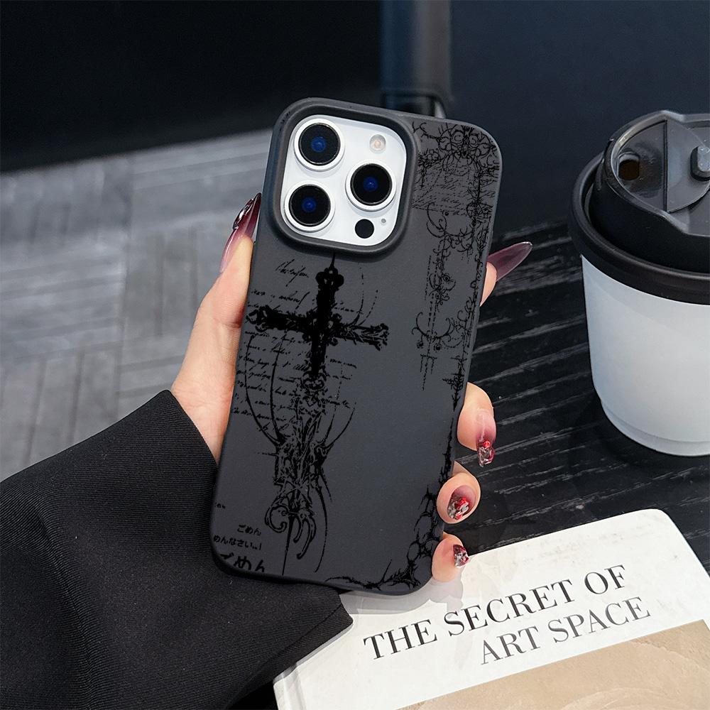 

Luxury Dark Gothic Cross Mark Matte Silicone Soft Phone Case For iPhone 17 16 15 14 Plus 13 12 11 Mini Air Pro X XS Max SE iPhone 17 Pro