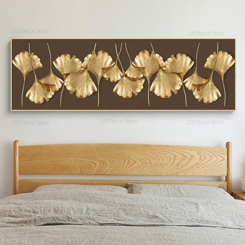 Pictură de lux cu plante abstracte pe perete, frunze de ginkgo auriu nordic, imprimeuri de poster, lucrări de artă pe pânză pentru decorarea camerei de zi