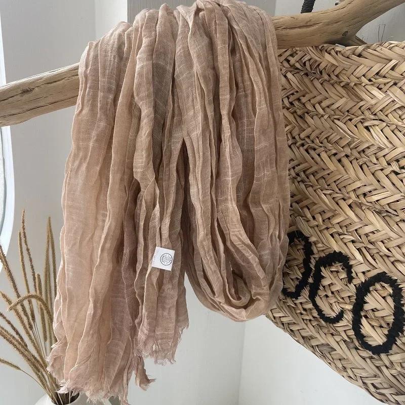 New High-End Natural Wrinkled Antique Style Artistic Shawl Sun Protection Versatile Plain Couple Cotton And Linen Scarf Women