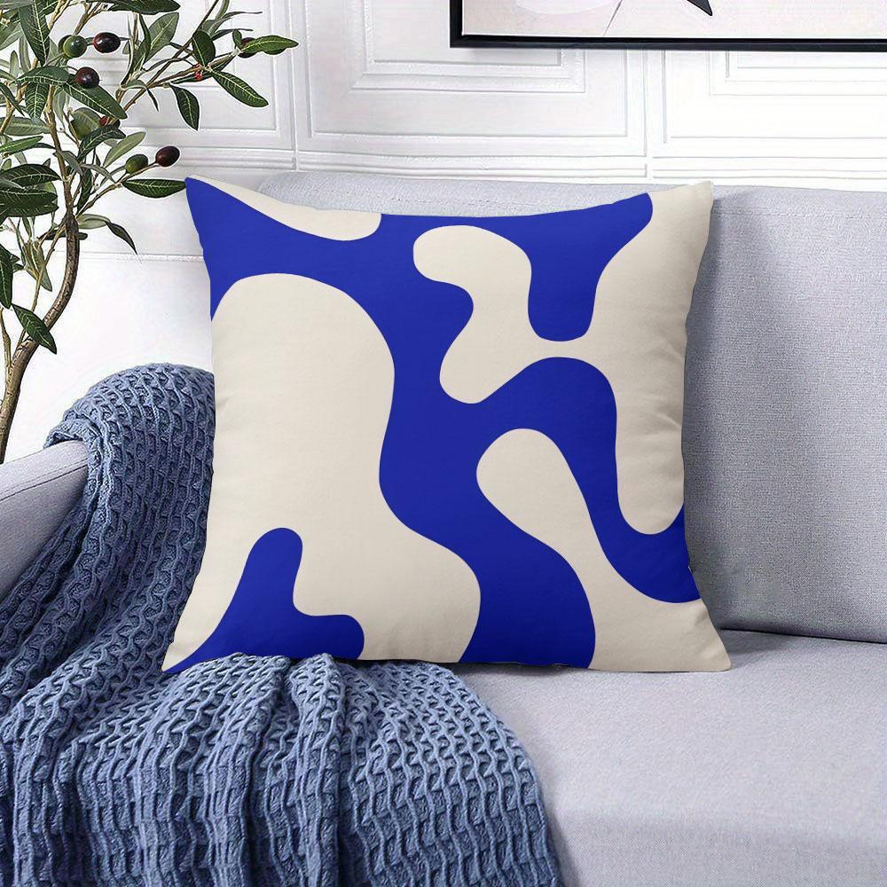 Blue Swirls Minimalist Square Jacquard Pillow Cover for Sofa Office Waist Cushion Cover Home Decorative Pillowcase