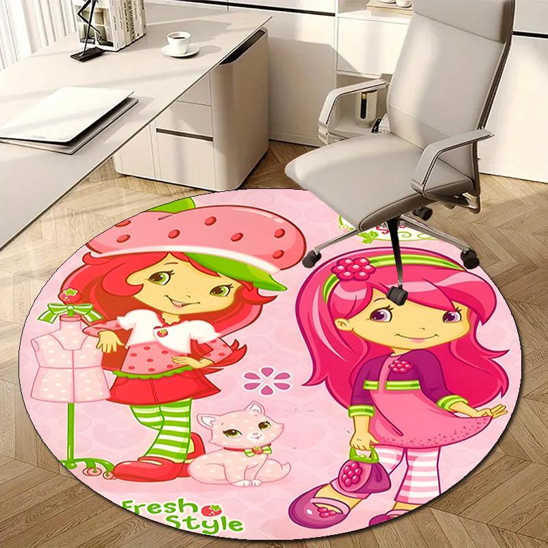 1pc Strawberry Princess3 Design Printed Area Round Carpet for Bedroom Living Room Home Decor Rugs Mat Non Slip Mat Rug for Bedside