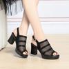 Women's Summer New Leather Hollow Out Peep Toe Sandals Thick Sole Non Slip Block Heel Slip On Modern Sandals High Heel Sandals