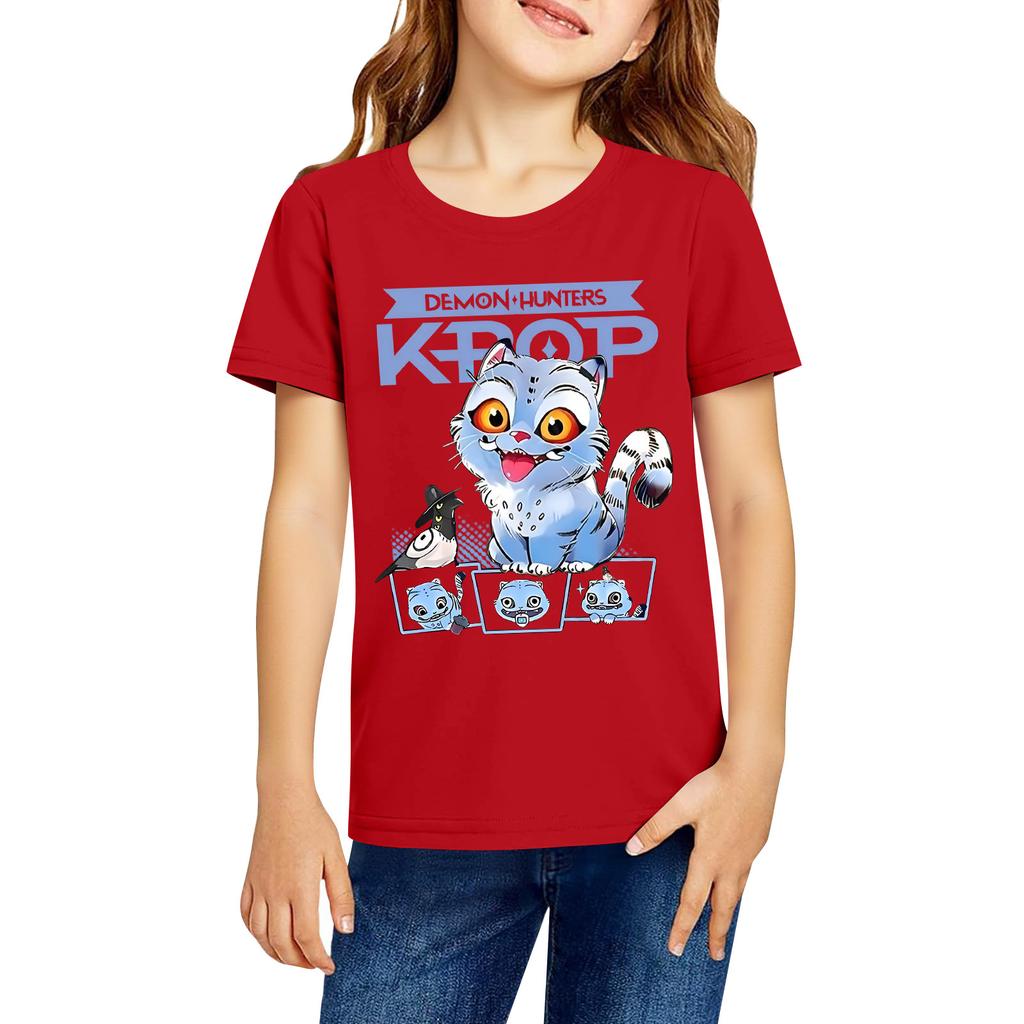 Fashionable Round Neck Short Sleeve Work Clothes Printed Tops For KID Summer Tops