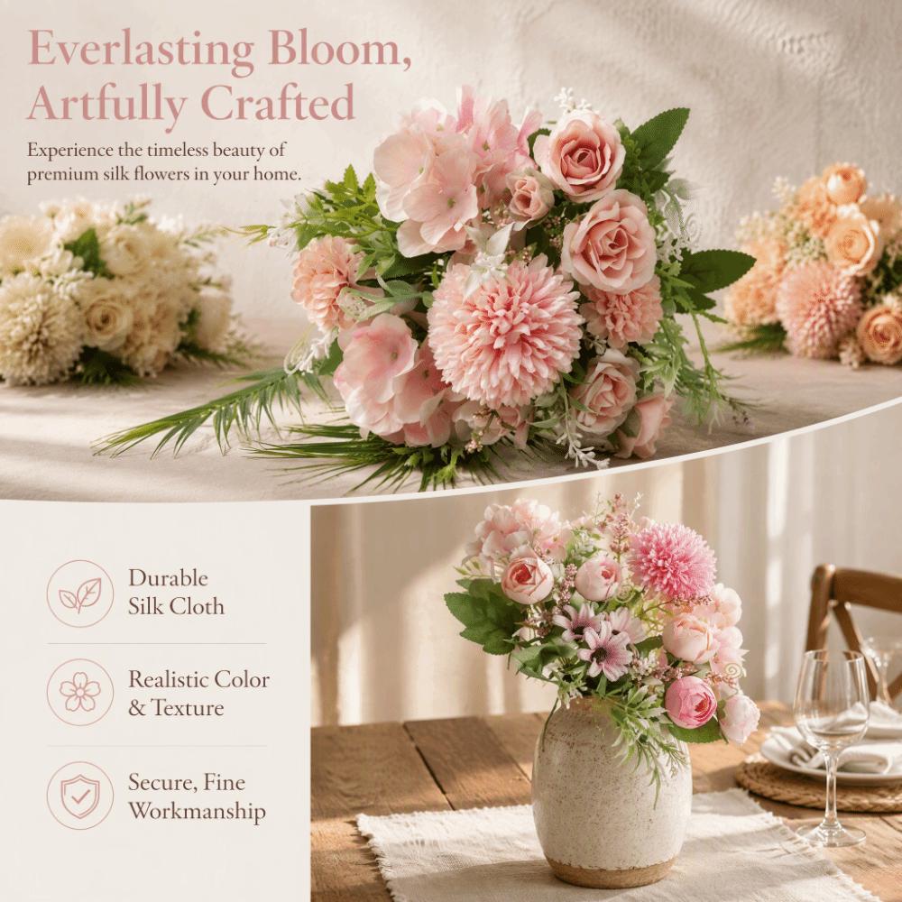 Pink Artificial Flower Bouquet 12.2 X 7.5in Fake Flower Craft  For Wedding Decoration