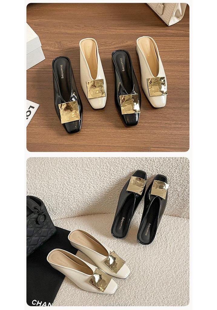 Wei Wei Retro Square Toe Slip-On Women's Sandals with Square Buckle