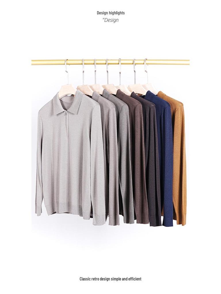 2025 Men's Seamless Long Sleeve Wool Sweater - Solid Color Knitwear for Business Casual