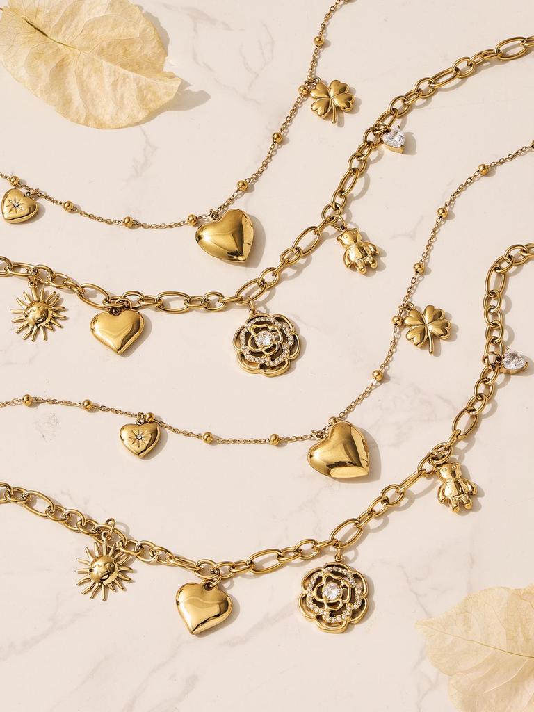 18K Gold Plated Stainless Steel Double Layer Heart Pendant Necklace
