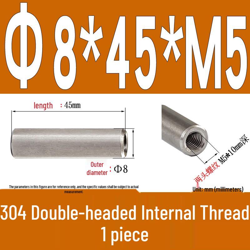 Stainless Steel 304 Double-Ended Threaded Cylindrical Guide Pin with Dual-End Holes