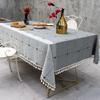 Cotton And Linen Embroidered Dining Table Cloth Japanese Fringed Fabric Plaid Coffee Table Cloth Tablecloth Non-Slip Tablecloth