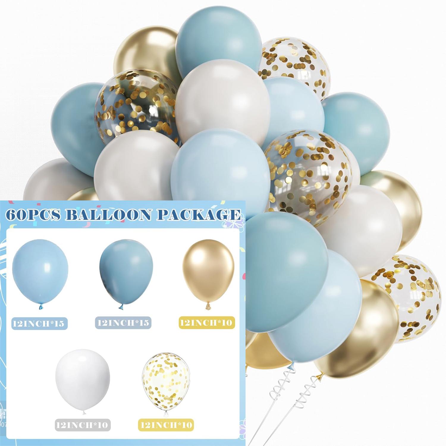 

12inch 60pcs blue, pink, green, and silver latex balloon set with confetti, suitable for weddings, birthdays, pop parties 12INCH