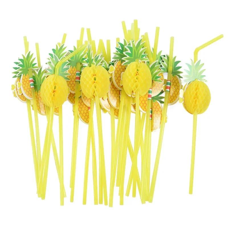 Reusable Flamingo Pineapple Drinking Straws Tropical Party Supplies for Hawaiian Summer Pool Beach Decorations & Wedding Themes