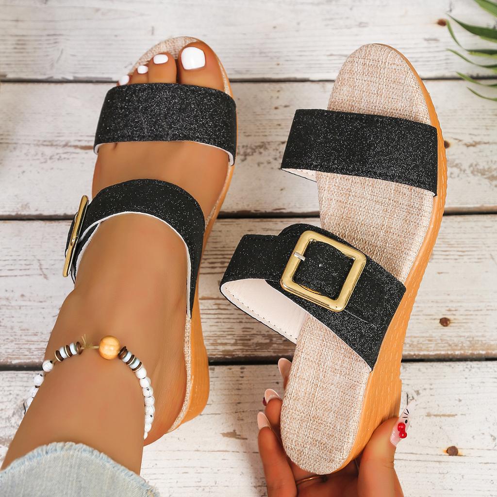 Plus Size Shoes for Women 35-43 Summer Fashion Women Slip on Platform Wedges Non-slip Sandals Sequin Women Footwear