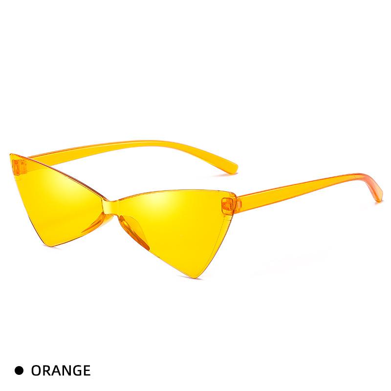 7 Neue dreieckige Katzenaugen-Sonnenbrillen integrierter Spiegel schleifenförmige Damen Bonbonfarben Straßenbrillen