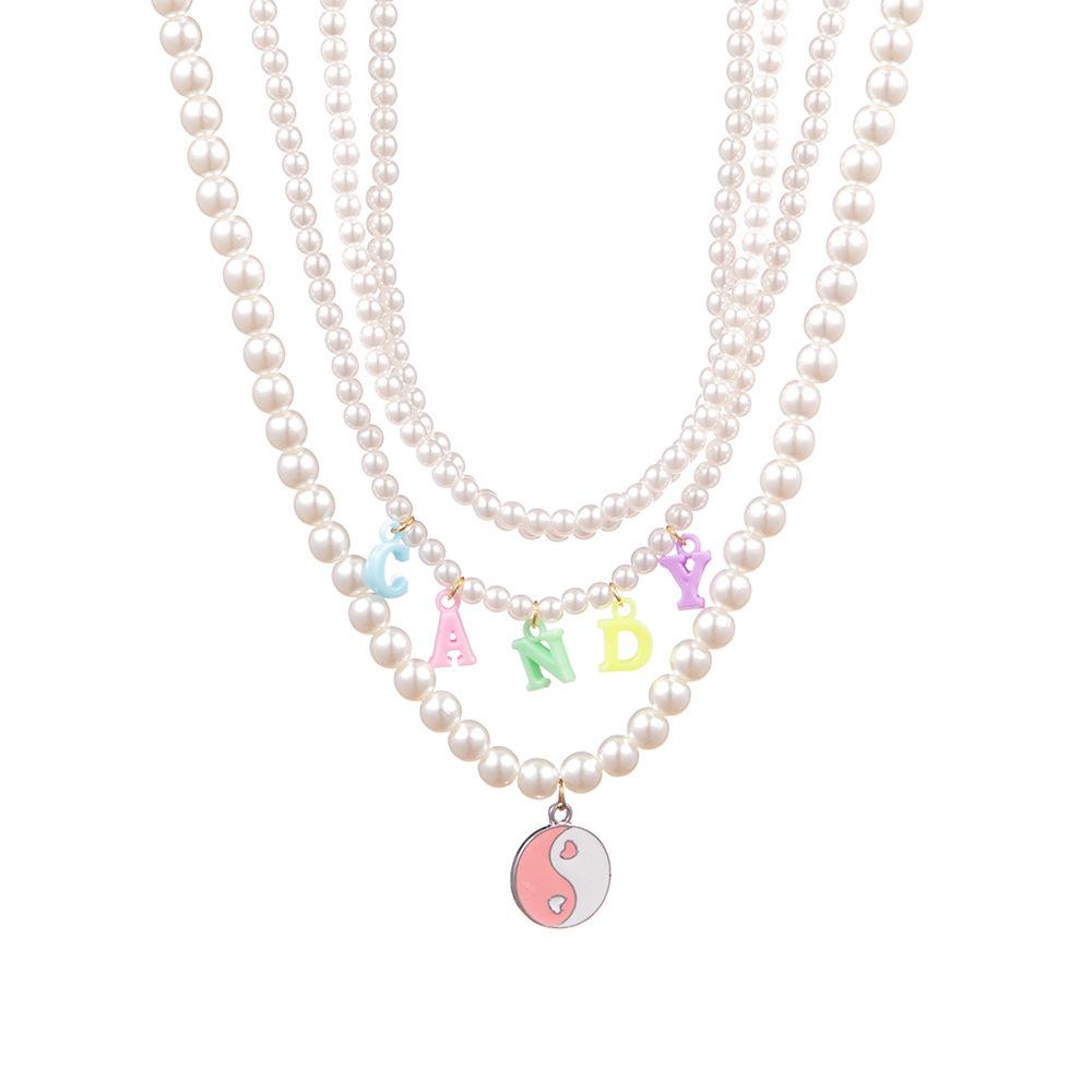 

Acrylic Fashionable Multilayer Letter Heart Pearl Necklace For Trendy Women In Design Stylish Pink Taiji