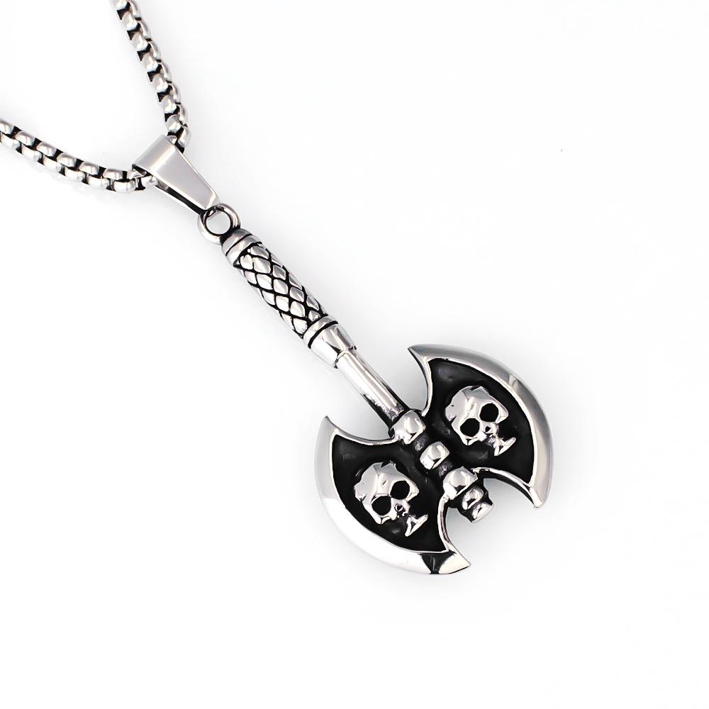 European and American Exaggerated Skull Punk Style Retro Old Ghost Head Ax Necklace Trendy Men's Pendant