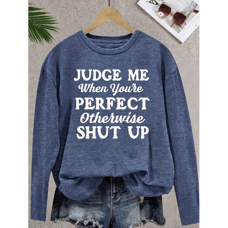 Elegantes, einfaches Rundhals-Langarm-T-Shirt mit Buchstabenprint für Damen, modisch und ideal für den Weg zur Arbeit, für alle Jahreszeiten geeignet.