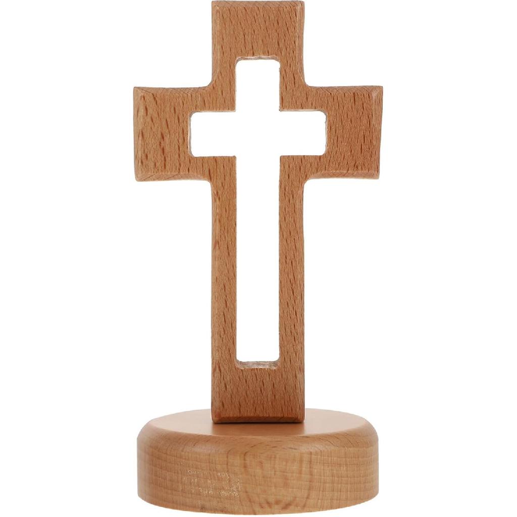 Veemoon Wood Standing Cross Wood Standing Cross Decor Wood Religious Table Alter Standing Table Cross Altar Cross with Stand Wooden Table Cross