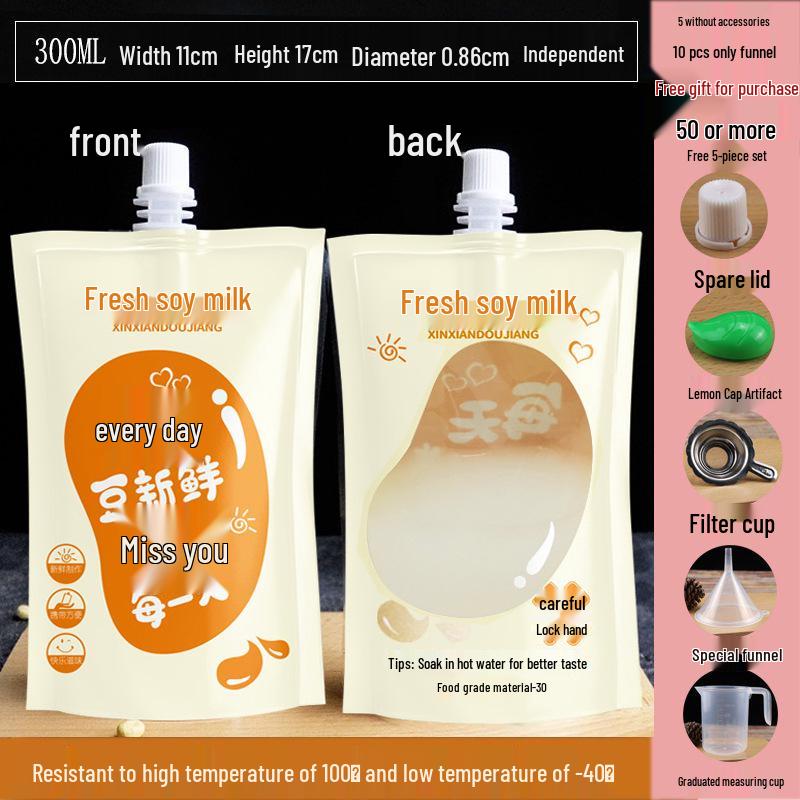 Soy Milk Stand-Up Spout Bag - Reusable, Transparent, Liquid-Safe, Large Diameter Packaging for Soups & Beverages