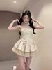 Sweet sister girl milk apricot polka dot suspender dress women summer small dating double mesh tutu