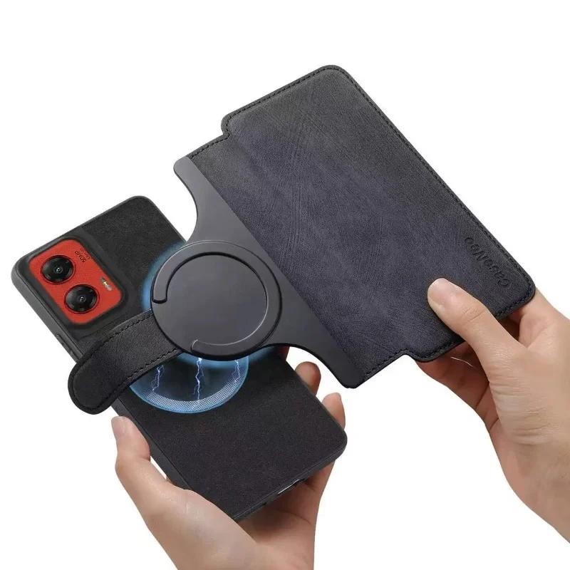 

2 in 1 Magnetic Magsafe Case for Motorola Moto Edge 60 50 E40 E30 E20 G Stylus G85 G45 G35 G55 G15 Card Holder Wallet Flip Cover For MOTO G15 чорний