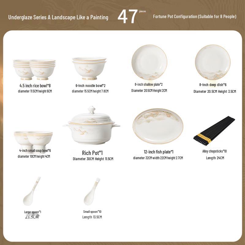 

47-Piece Elegant Chinese Ceramic Dinnerware Set