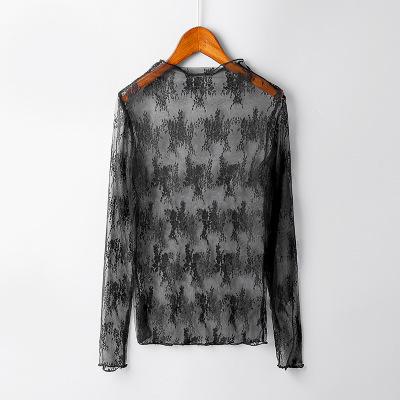 

New lace mesh shirt bottoming shirt, sexy long-sleeved versatile lace see-through bottoming shirt One size fits all чёрный