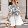 Women's Casual Floral Print Dress with V-Neck and Three-Quarter Sleeve