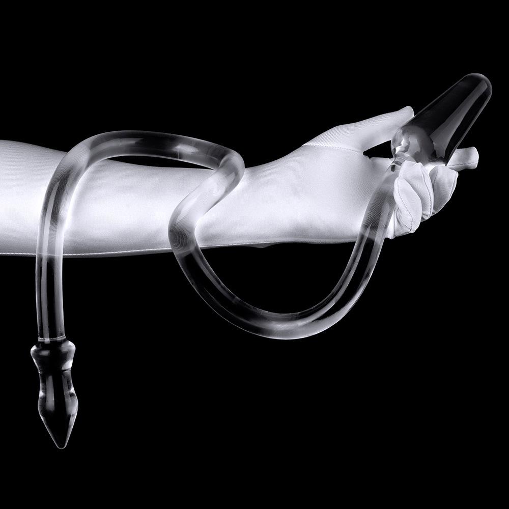 Anal Plug Double-Headed Transparent Super Long Safety TPE Smooth Soft Waterproof Manual Vaginal G-Spot Massager Conical