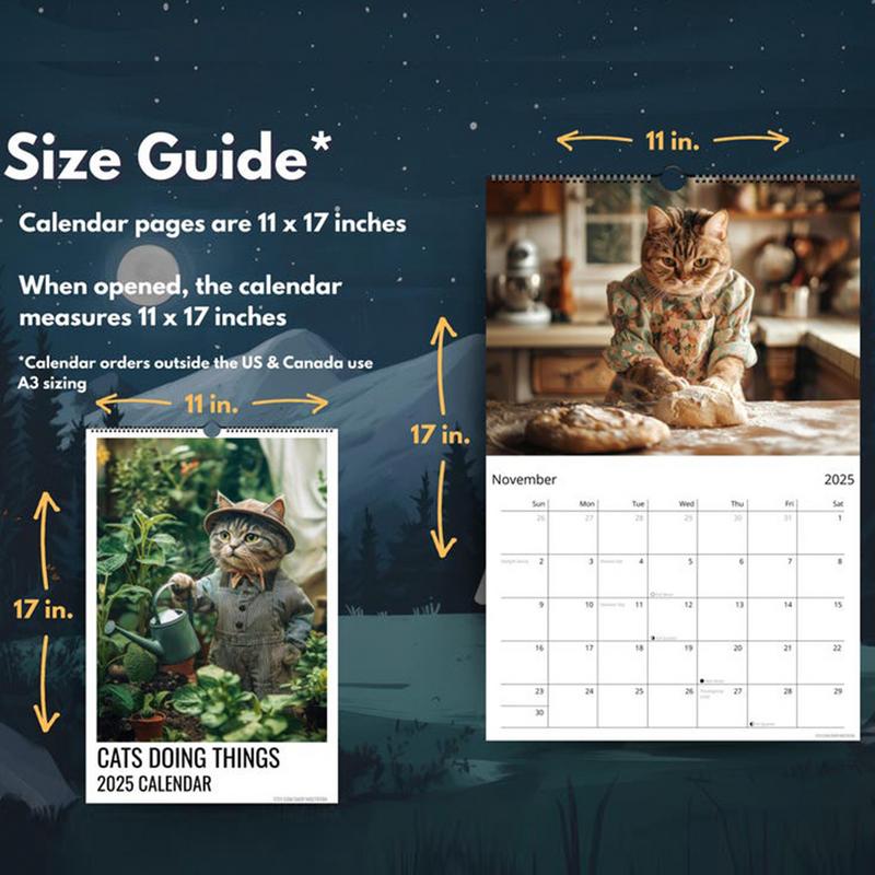 Cat Calendar Funny Cats Hangable Monthly Calendar 2025 Cat Wall Calendar 12 Months Family Planner Calendar Present for Cat love