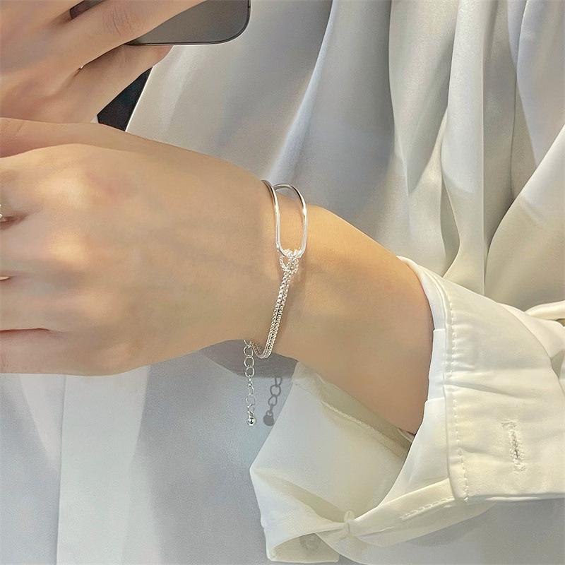 Minimalist Double Layer Chain Bracelet With Twisted Geometric Arc Line Design Woven Cuff For Women Versatile Accessory