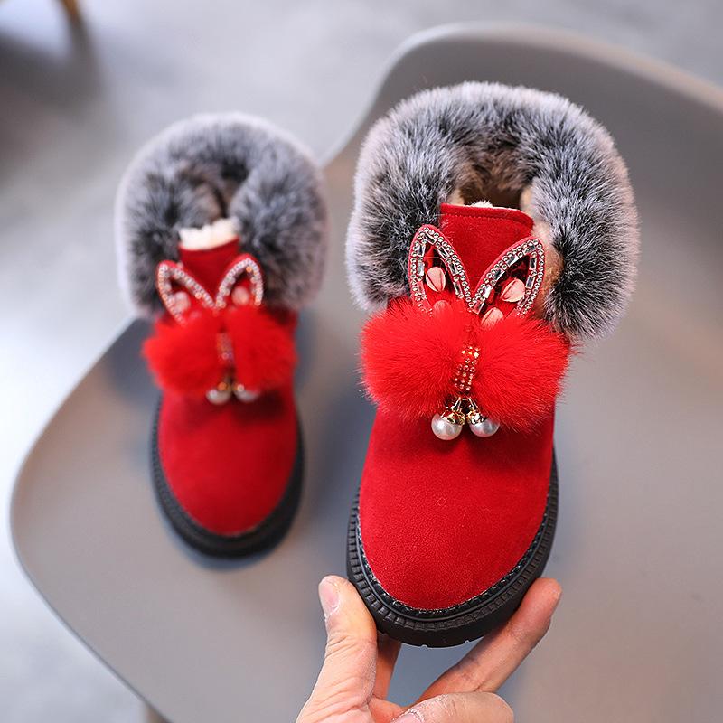 Girls Winter Snow Boots Plush Fur Collar Heart Bow Cutouts Cozy Mid Calf Zipper Thick Sole Pink Red Black Grey Festive Outfits Faux Fur Lining