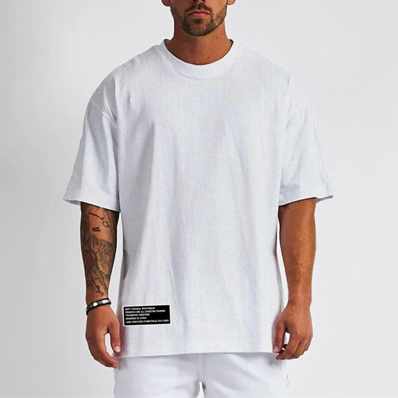 Do The Work  Summer New Brand Mens Quick-drying Mesh Bodybuilding Fitness Gym Sports Workout Large Size Loose Short Sleeve T-shirt