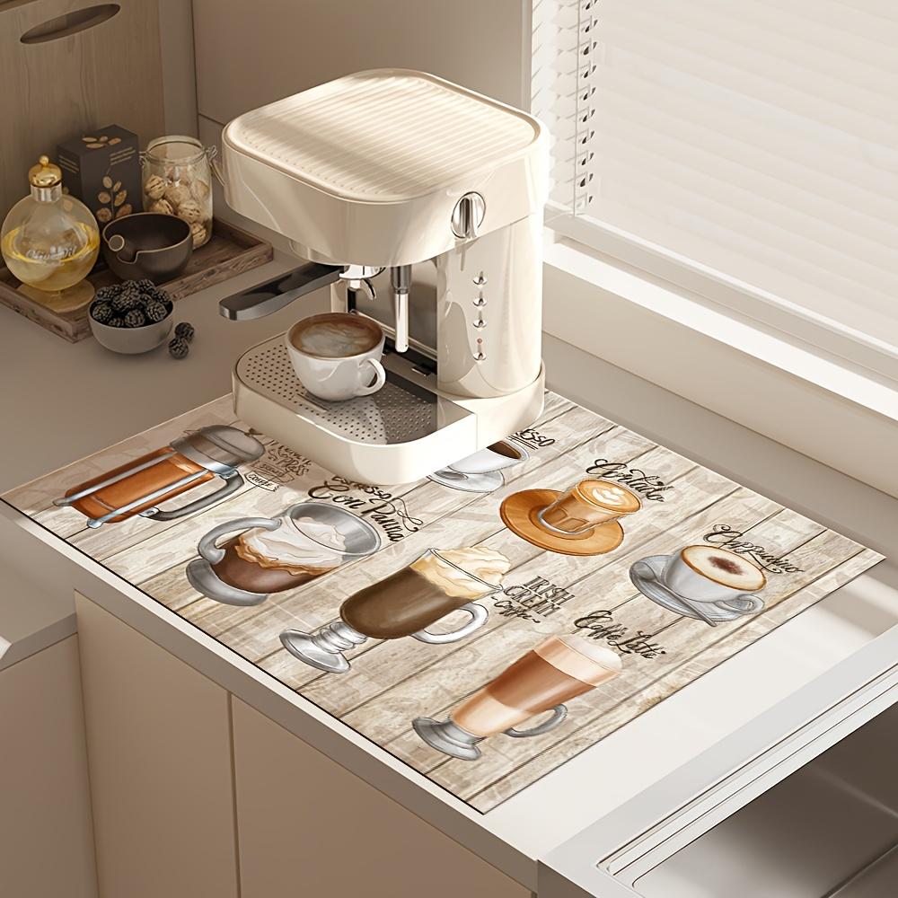 1Pcs Rubber Drying Mat With Vintage Wood  Coffee Print For Coffee Shop Kitchen Carpet Tableware Durable Diatom Mud Table Mat Pet Mat Coffeeware