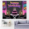 2D Happy Birthday Backdrop Banner, Graffiti Style Pink and Black Party Decor