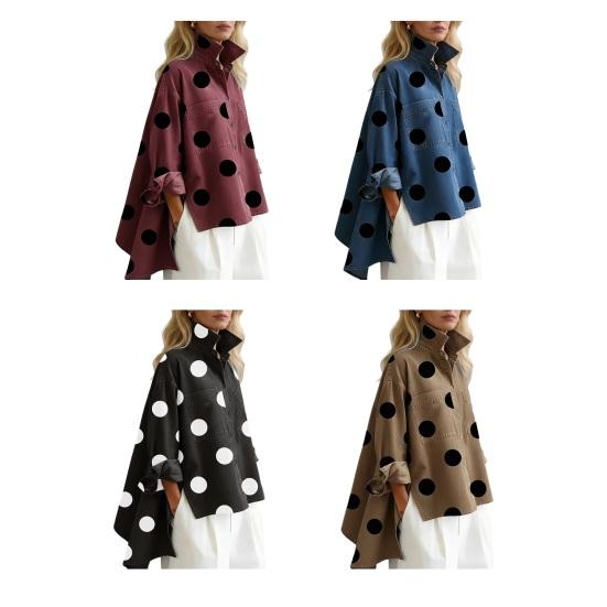 Gepunktetes Jeanshemd für Damen Locker geschnittenes Hemd mit Knöpfen und Brusttaschen Lässige Oversize-Jacke Frühling Sommer Modisches Trendiges Hemd